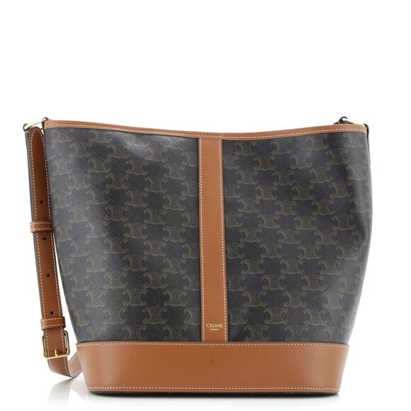 Celine Bucket Bag Triomphe Coated Canvas Medium Brown - Picture 1 of 7